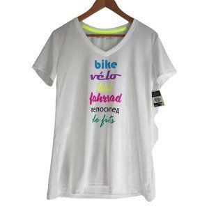 Nishiki‎ Shirt Womens Size Large L Tee Shirt Languages Bike White Short Sleeve